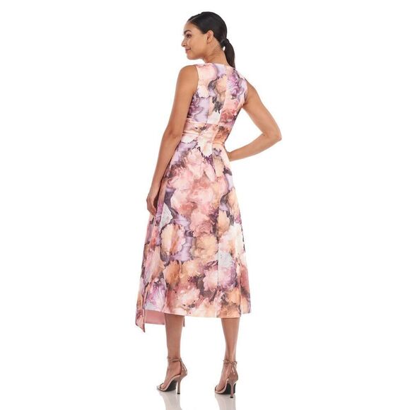 Kay Unger Lani Midi Dress Women's 0 Pink Floral A-Line Sleeveless NWT - Picture 2 of 13